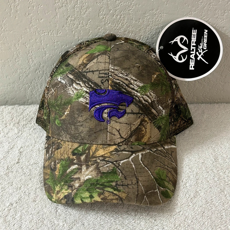 Kansas State Wildcats NCAA Realtree Mossy Woodland Camo Mesh Strap Back Hat Cap 1