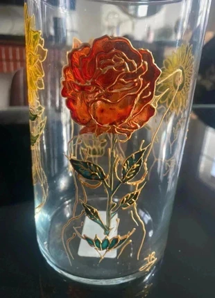 Vase ronde en verre peinture fait main 🎨, marque: Fait Main, état: Neuf avec étiquette, 25,00 €, 26,95 € Protection acheteurs incluse