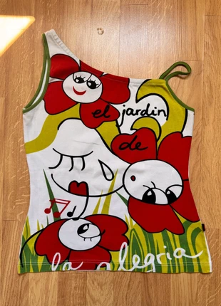 Top asymétrique arty Y2K – El jardín de la alegría - fleurs rouges, marca: mermelada de amor, estado: Muito bom, tamanho: M / 38 / 10, €15.00, €16.45 inclui Proteção do Comprador