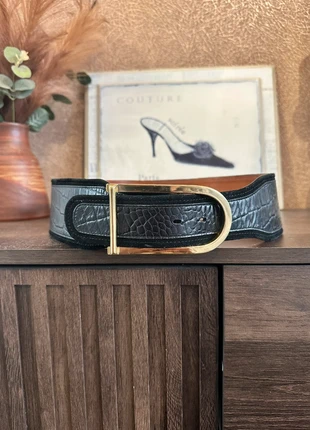 Tommy Hilfiger black crock leather suede trim gold D buckle wide waist belt Size S, brand: Tommy Hilfiger, condition: Very good, size: 30 inches, £40.00, £42.70 includes Buyer Protection