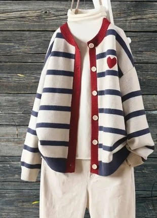 Gilet rayé à boutons (écru/bleu marine/rouge) chic et confortable, brand: American Vintage, condition: New without tags, size: XL / 42 / 14, €38.00, €40.60 includes Buyer Protection