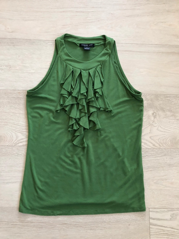 August Silk Green Ruffle front Tank Top Blouse 1