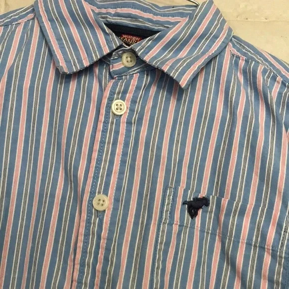 Wrangler Boy Medium 8/10 Blue Pink White Striped Button Down Cotton Dress Shirt 3