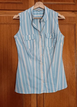 Blusa sin mangas Next rayas azul, blanco y beige | Bolsillos delanteros | Talla 40 EUR / 12 UK, marca: Next, estado: Muy bueno, tamaño: L / 40 / 12, 19,00 €, 20,65 € Protección al comprador incluida