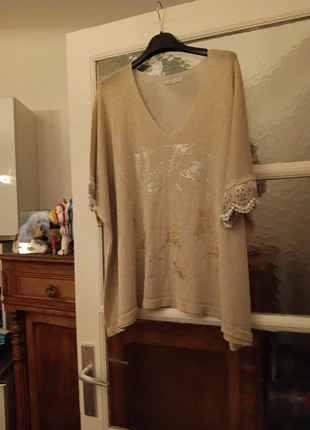 Joli pull fin beige doré avec motif et dentelle, marque: Made In Italy, état: Très bon état, taille: XXXL / 46 / 18, 11,00 €, 12,25 € Protection acheteurs incluse