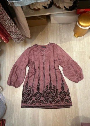 Vestido acampanado con mangas abullonadas y perlas estampado bohemio rosita burdeos, marca: Fashion, estado: Nuevo sin etiquetas, tamaño: M / 38 / 10, 14,00 €, 15,40 € Protección al comprador incluida