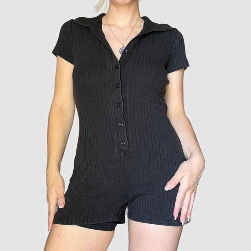 grayish black button down mini romper 1