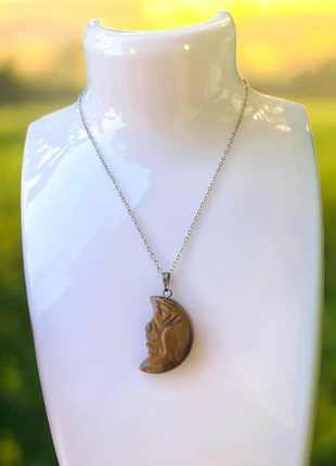 🌙 Collana con Luna in Occhio di Tigre, marca: Crystal, estado: Novo com etiquetas, €13.00, €14.35 inclui Proteção do Comprador