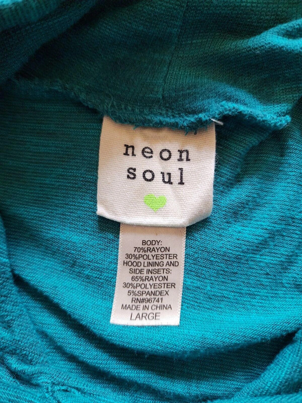 Neon Soul 3/4 Sleeve Hooded Cowl Neck Shirt Teal Size Large 5