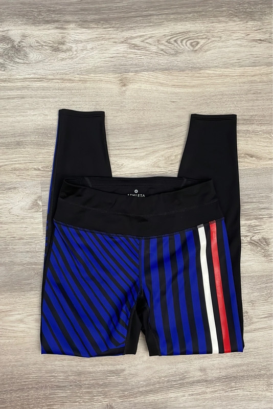 Athleta Black with Red, White & Blue Stripes Cropped Leggings Size XS 1