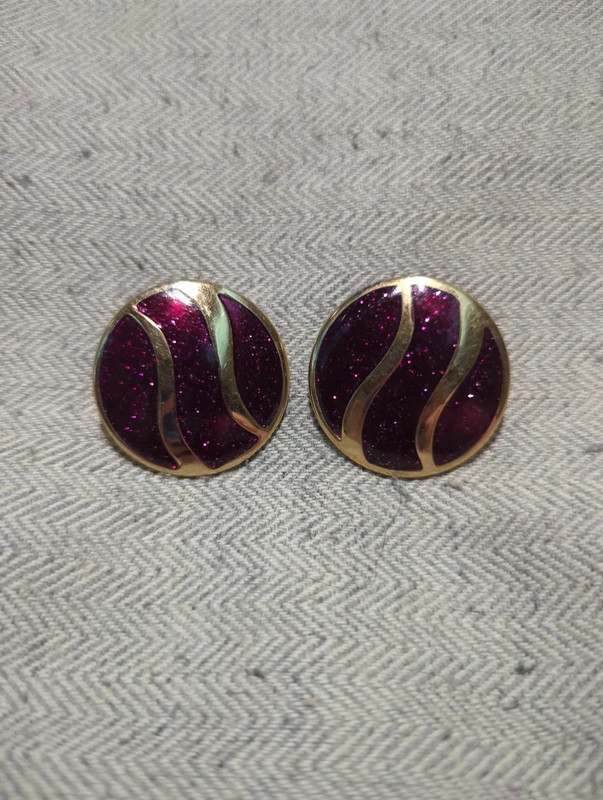 Vintage sparkly pink and goldtoned round pierced earrings 2