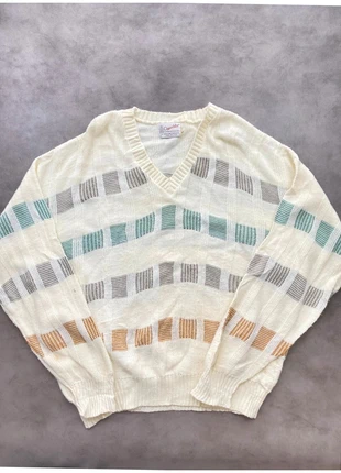 Pull vintage / crème multicolore / à motifs ethnics 80s 90s 00s | col V d'hiver - XL homme oversize, marque: Vintage Dressing, état: Très bon état, taille: XL, 23,00 €, 24,85 € Protection acheteurs (Pro) incluse