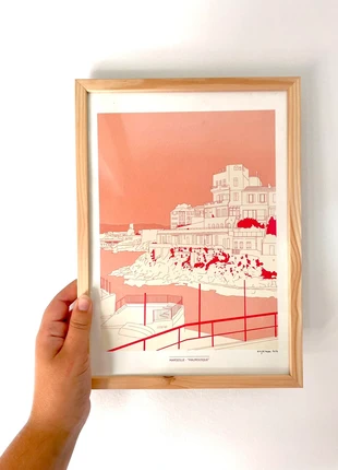 Affiche encadrée illustration Marseille, merk: Marseille, staat: Nieuw zonder prijskaartje, € 15,00, € 16,45 inclusief Kopersbescherming
