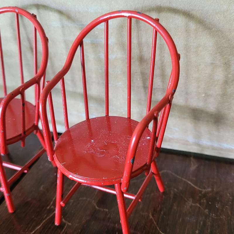 Vintage Midwest Taiwan Christmas Red Metal Lot Of 3 Doll Chair Furniture 4