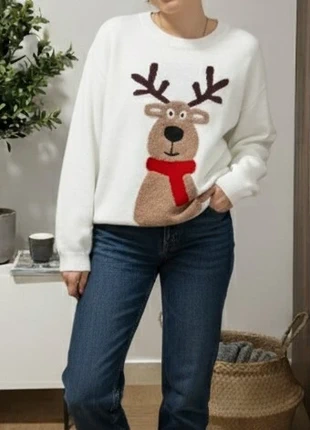 Pull de Noël blanc motif renne – Taille S, merk: SnowJoy, staat: Heel goed, maat: S / 36 / 8, € 62,90, € 66,75 inclusief Kopersbescherming Pro