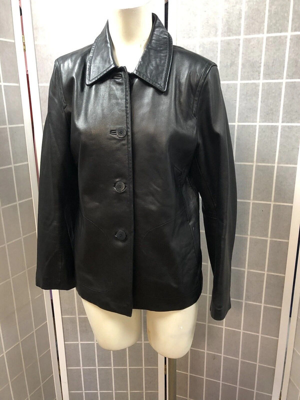 Nine West Woman Jacket Genuine Leather Black Sz M long sleeve buttons pockets. Vinted