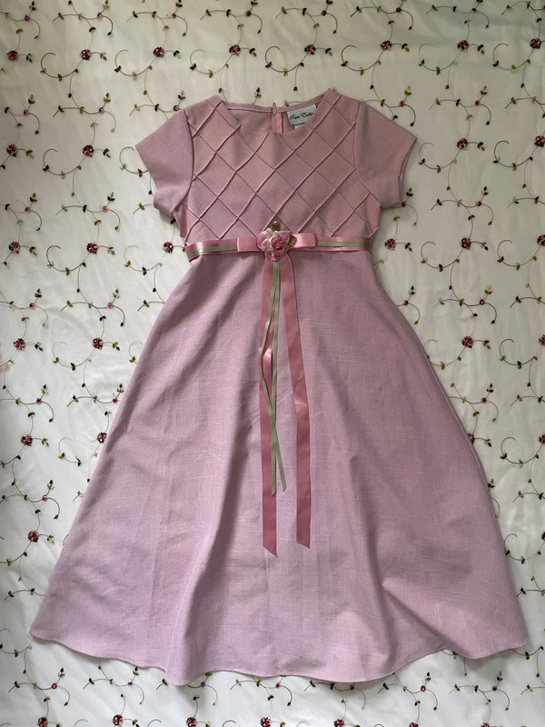 girls light bow pink dress 1