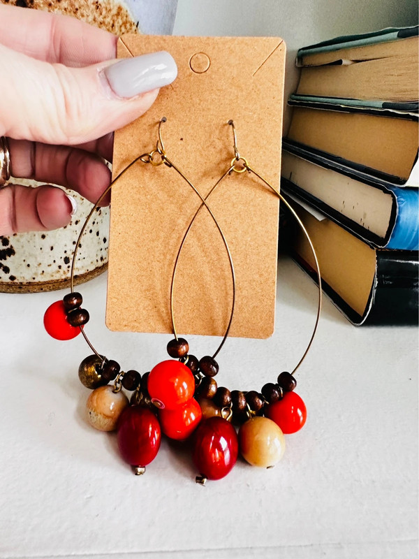 Orange and beige bead earrings 1