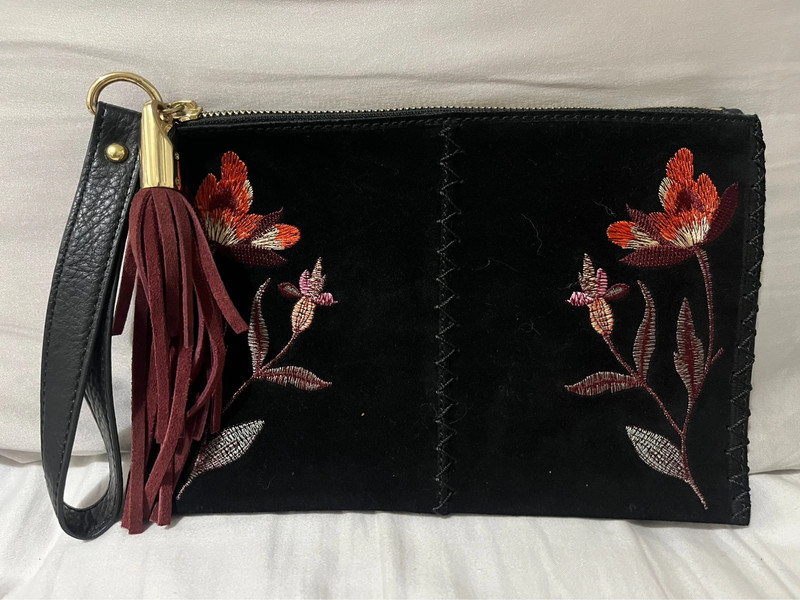 INC Black Floral Embroidered Clutch 1