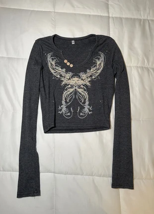 Y2K Gray Crop Longsleeve Jumper Size S, brand: NO LABEL, condition: Very good, size: S / UK 8-10, £5.00, £5.95 includes Buyer Protection