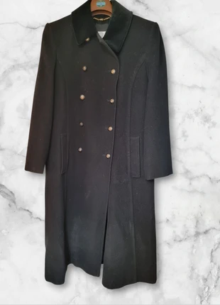 Elegant Black Wool Blend Double-Breasted Military Style Long Coat, brand: Woolmark, condition: Very good, size: M / UK 12-14, £38.00, £40.60 includes Buyer Protection