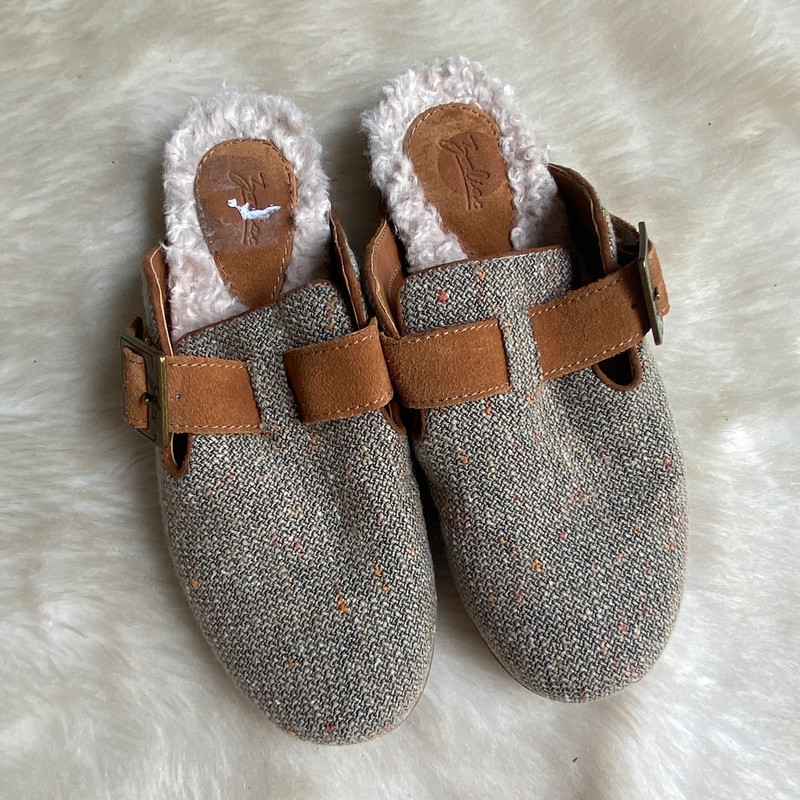 Leather & Tweed Faux Fur Lined Slip On Mules 1