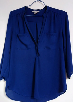 Blouse bleue liseré noir, marque: H&M, état: Très bon état, taille: S / 36 / 8, 3,50 €, 4,38 € Protection acheteurs incluse
