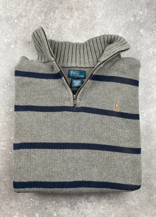 Pull Ralph Lauren Half zip / Gris rayures bleu / femme taille XS / authentique, brand: Ralph Lauren, condition: Very good, size: XS / 34 / 6, €58.00, €61.60 includes Buyer Protection