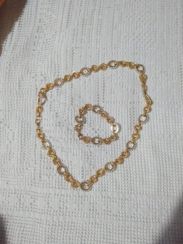 Conjunto de collar y pulsera dorados/perlas 1