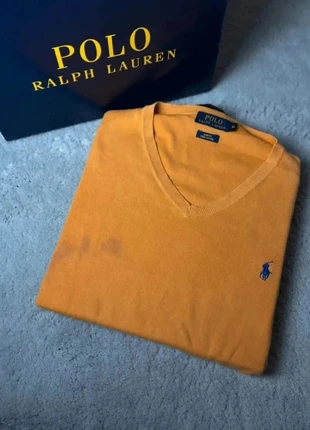 Pull Ralph Lauren en coton Col V orange logo bleu Taille M, brand: Ralph Lauren, condition: Good, size: M, €18.00, €19.60 includes Buyer Protection
