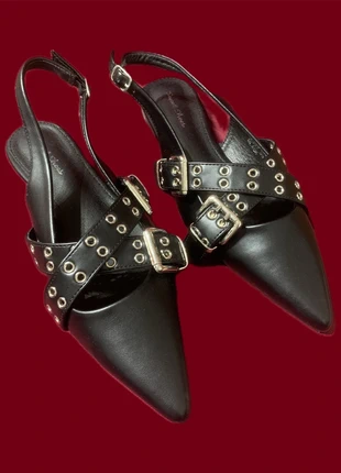 scarpe ballerine a punta con cinturino regolabile e occhielli grunge alt glam rock vintage, marque: COQUETTE, état: Très bon état, taille: 39, 30,00 €, 32,20 € Protection acheteurs incluse