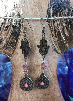 🪬Boucles d’oreilles main fatma pierre de soleil Khamsa natural stone sunstone earrings🧡, marque: Hippie, état: Très bon état, 14,00 €, 15,40 € Protection acheteurs (Pro) incluse