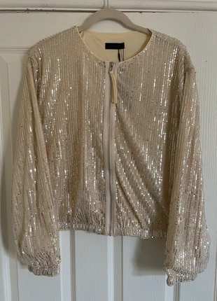Memene Gold Sequin Zip-Up Jacket – Size Large, brand: memene, condition: New with tags, size: L / 12, £12.50, £13.83 includes Buyer Protection