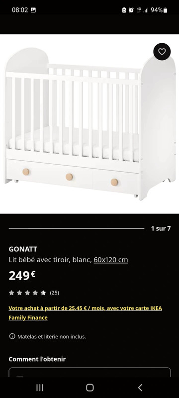 GONATT Lit bébé avec tiroir, blanc, 60x120 cm - IKEA