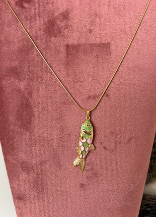 Groene en roze vissen bedel ketting goud, merk: Roze, staat: Nieuw zonder prijskaartje, € 8,00, € 9,10 inclusief Kopersbescherming