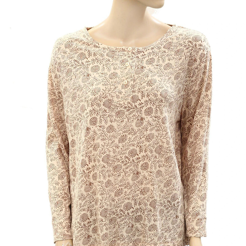 The Great The Sleep Henley Blouse Top Long Sleeve Cotton Print Resort S-1 266618 2