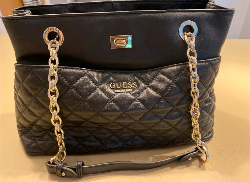 Ladies guess luxe black and cream quilted tote bag - Vinted