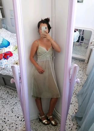 Robe d'été tulle vert pistache et blanc decolté fairly, merk: Vintage, staat: Nieuw zonder prijskaartje, maat: M / 38 / 10, € 9,00, € 10,15 inclusief Kopersbescherming