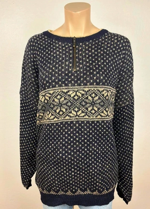 Glenn Trademark wool sweater navy beige Fair Isle Nordic pattern zip neck 100% wool – size L, marque: Vintage Dressing, état: Très bon état, taille: L, 29,95 €, 32,15 € Protection acheteurs incluse