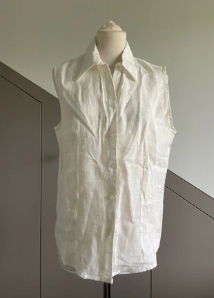 Linnen mouwloze top met kraag, marca: Blu, estado: Muito bom, tamanho: XL / 42 / 14, €12.00, €13.30 inclui Proteção do Comprador