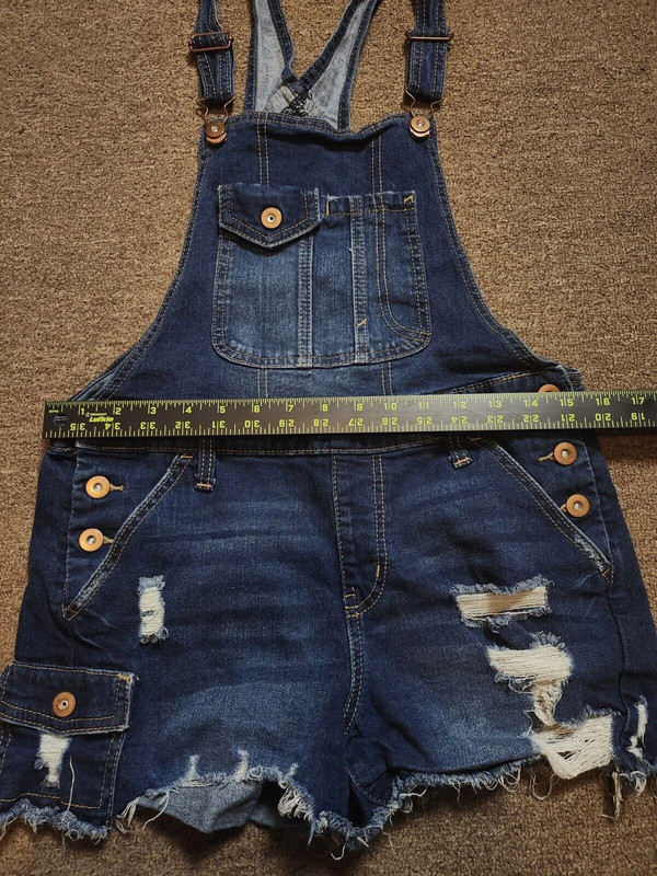 No Boundaries Overalls Shortalls Womens Juniors Medium 7-9 Denim Jean Distressed 3