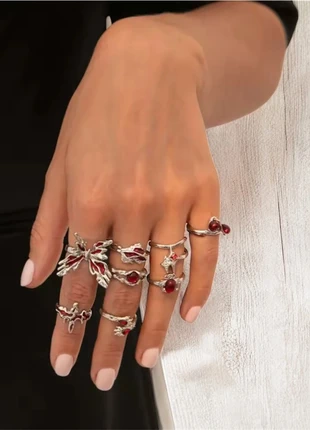 Lot de 8 bagues CHROME pierre rouge, brand: CHROME, condition: Very good, size: Adjustable, €15.90, €17.40 includes Buyer Protection