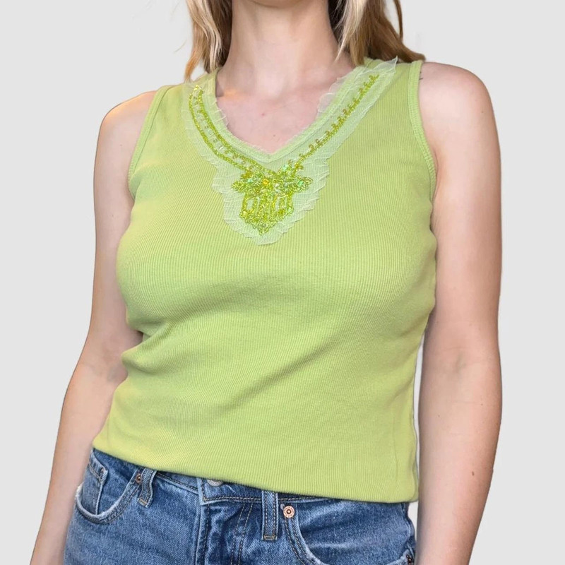 green y2k summer bedazzled tank top 2