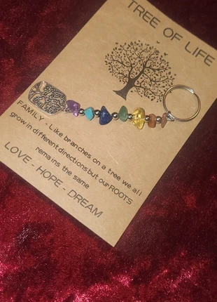 Prachtige sleutelhanger met chakra stenen+levensboom hanger 😊🌺, merk: Chakra, staat: Nieuw met prijskaartje, € 2,00, € 2,80 inclusief Kopersbescherming