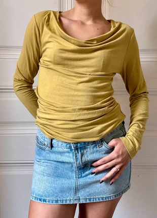 Y2K long sleeve with cowl neck mustard yellow green, marca: Vintage, estado: Muy bueno, tamaño: S / 36 / 8, 8,00 €, 9,10 € Protección al comprador incluida