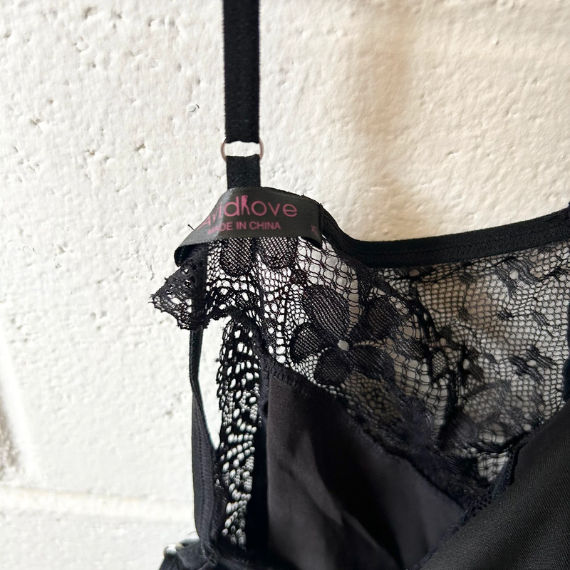 Avidlove Black Floral Lace Satin Open Back Intimates Lingerie Tank Women's XL 4