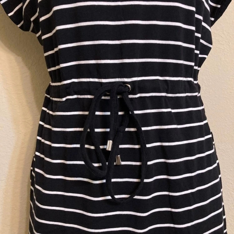 Rafaella Dress Size Small  Black White Stripe Nautical Drawstring Waist 3