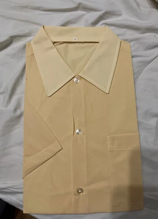 Authentique chemise polyamide vintage manches courtes jaune pastel années 70, marque: Vintage Dressing, état: Neuf sans étiquette, taille: L, 12,00 €, 13,30 € Protection acheteurs incluse
