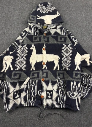 🦙 Tejidos Imalaya Wool Hoodie – Llama Pattern – Navy & Grey – Size 2XL, marque: Vintage Dressing, état: Très bon état, taille: XXL, 32,95 €, 35,30 € Protection acheteurs incluse