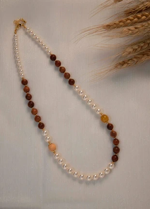 Collier original bois naturel et pierre jaune, condition: Very good, €15.99, €17.49 includes Buyer Protection